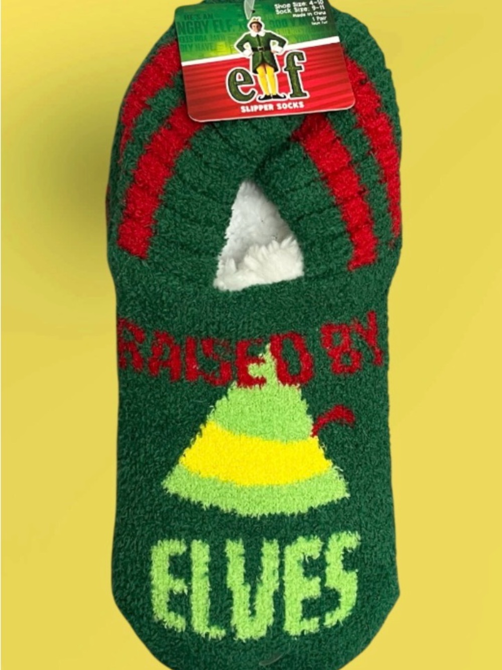 New Elf Raised By Elves Green Holiday Slipper Socks